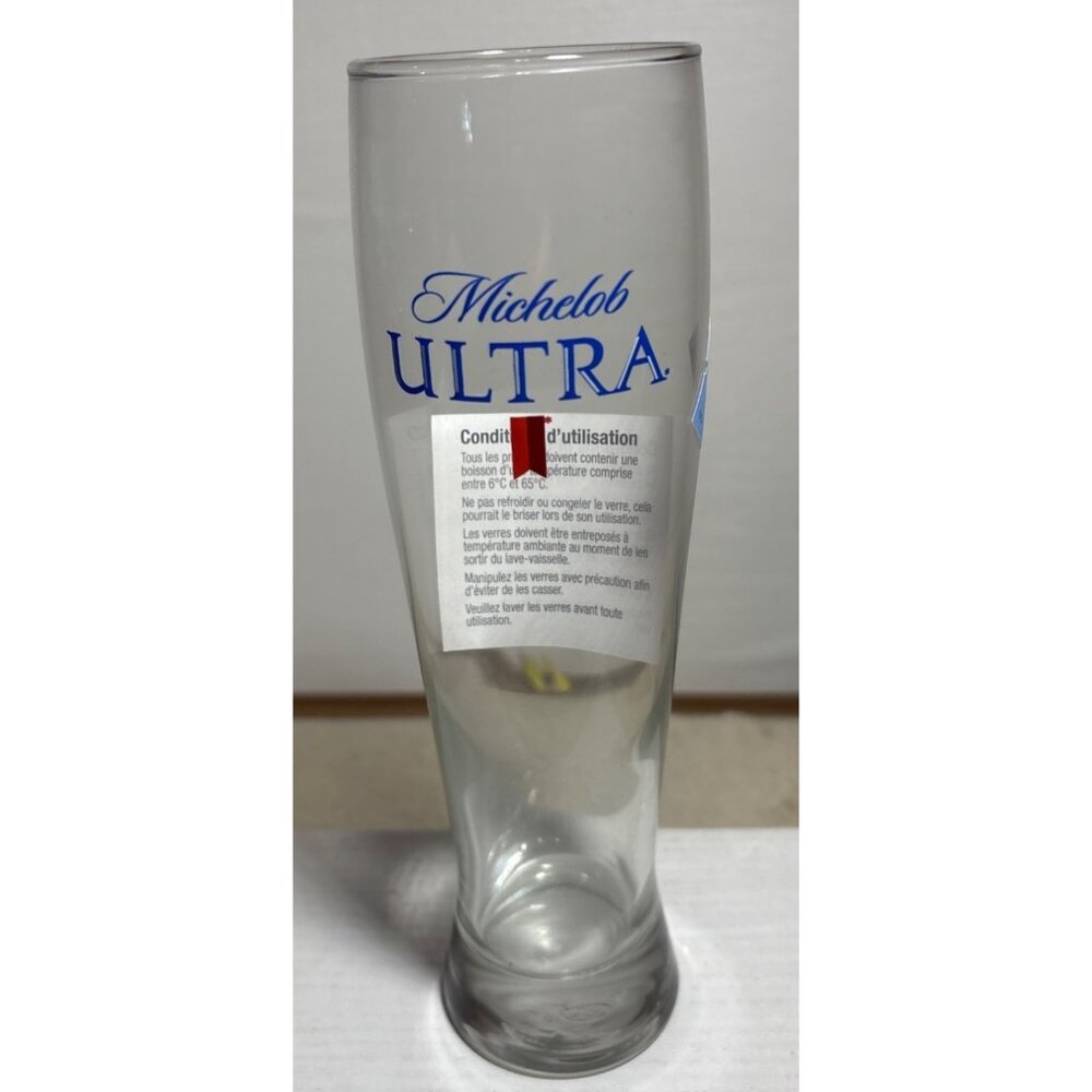 Michelob Ultra Clear Glass Beer Pilsner With Logo Print  8 inches Tall